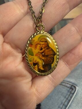 Vintage Brass Saint Anthony of Padua pendant necklace